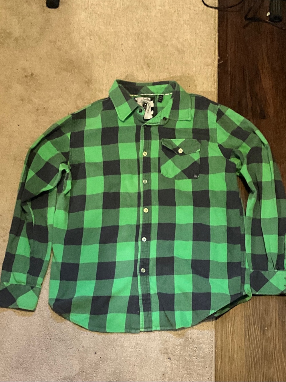 Ocean Current Green and Black Plaid Button-Down Shirt